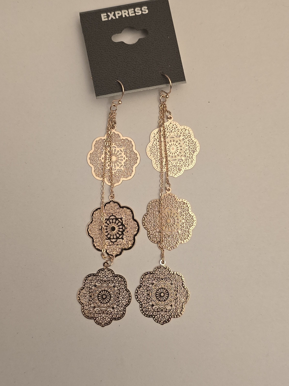 Express Gold Filigree Drop Earrings - Gold Floral Dangles - NWT